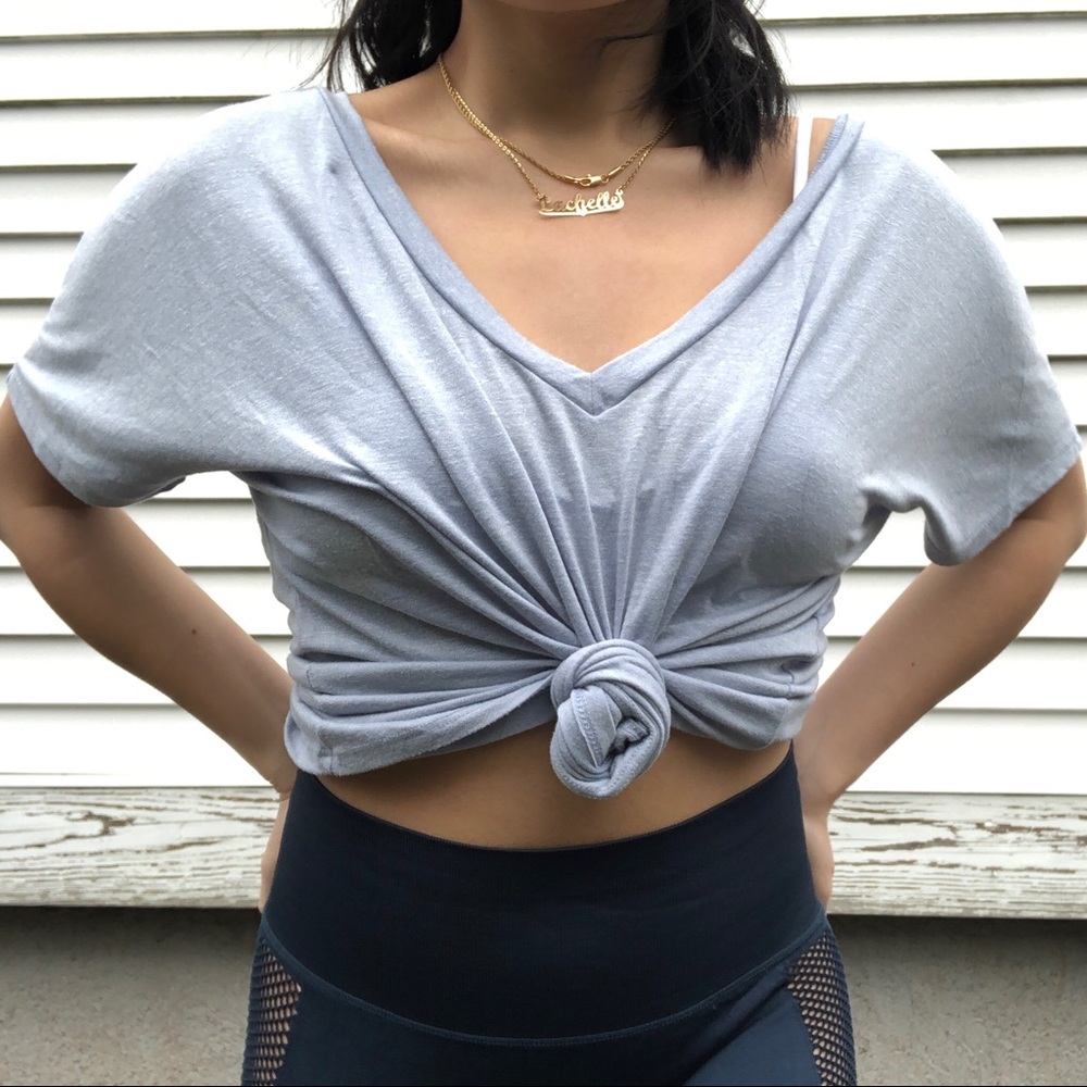 Charlotte Russe Light Blue Criss-Cross V-Neck Tee